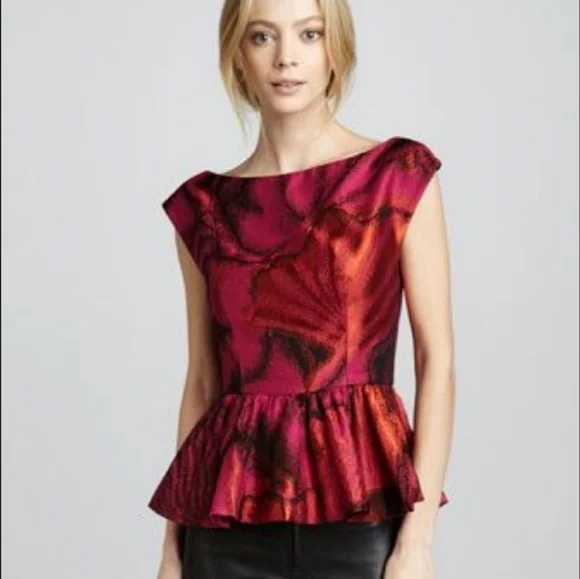 Alice & Olivia Kota Boatneck Peplum Top Size XS - Picture 2 of 3